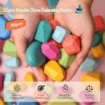 OESSUF Stacking Rocks 26Pcs Stacking Blocks Balancing Stones Wooden Building Toys Wood Stone Stacking Game for Toddler Sorting Preschool Educational Montessori Stacking Rocks for Kids