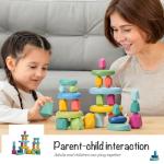 OESSUF Stacking Rocks 26Pcs Stacking Blocks Balancing Stones Wooden Building Toys Wood Stone Stacking Game for Toddler Sorting Preschool Educational Montessori Stacking Rocks for Kids