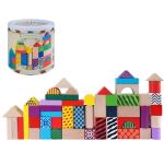 Offelec 50 Pcs Wooden Building Blocks Set with Storage Bucket, Montessori Stacking Blocks & Shape Sorting Toys for Toddlers, Preschool Learning Toys for Boys & Girls, Kids Brightly Colored Blocks