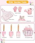 Seedypop Kids Gardening Tool Set Toys - 8 Pieces Quality Garden Kit for Toddlers & Kids with Shovels, Rake, Watering Can, Hat, Apron, Gloves & Storage Bag（Pink）