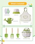 Kids Gardening Set Toys, Quality Garden Tool Kit for Kids and Toddlers, Includes Two Shovels, Garden hat,Rake, Apron,Gloves, Watering Can, and Tool Bag (Green)