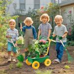 Duckura Kids Gardening Tools Set - 7pcs Wheelbarrow Set Outdoor Toy for Kids with Shovel, Rake, Leaf Rake, Yard Digging Weed Toys, Christmas Birthday Gifts for Boys Girls Age 2 3+Years Old(Yellow)