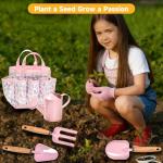 Seedypop Kids Gardening Tool Set Toys - 8 Pieces Quality Garden Kit for Toddlers & Kids with Shovels, Rake, Watering Can, Hat, Apron, Gloves & Storage Bag（Pink）