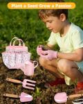 Seedypop Kids Gardening Tool Set Toys - 8 Pieces Quality Garden Kit for Toddlers & Kids with Shovels, Rake, Watering Can, Hat, Apron, Gloves & Storage Bag（Pink）