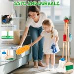 WOODMAM Wooden Kids Cleaning Set with Spray Mop, Montessori Cleaning Toys Real Water Sprayer and Toddler Broom Mop Set, Housework Pretend Play Toy Gift for Boys Girls Ages 3+