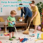 3-in-1 Kids Cleaning Toy Set, Working Toy Vacuum with Real Suction, Toddler Broom & Mop, Pretend Home Cleaning Kit for Boys & Girls Ages 3+