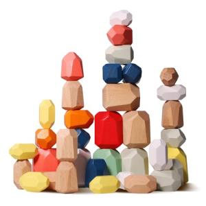 36PCS Wooden Stacking Rocks Building Blocks, Montessori Toys for 3 4 5 year old Stacking Game Sensory Preschool Learning Activities, Balancing Stones Birthday Gifts for Kids 3-5 Easter Basket Stuffers