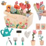 GNAYUIJ Wooden Pretend Play Toy Gardening Box-30 Pieces Wood Flower & Garden Tool Sets for Toddler 3 4 5 6 Year Old,Kids Educational Learning Toy,Girls Birthday Gift