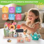 GNAYUIJ Wooden Pretend Play Toy Gardening Box-30 Pieces Wood Flower & Garden Tool Sets for Toddler 3 4 5 6 Year Old,Kids Educational Learning Toy,Girls Birthday Gift