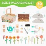 GNAYUIJ Wooden Pretend Play Toy Gardening Box-30 Pieces Wood Flower & Garden Tool Sets for Toddler 3 4 5 6 Year Old,Kids Educational Learning Toy,Girls Birthday Gift