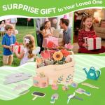 GNAYUIJ Wooden Pretend Play Toy Gardening Box-30 Pieces Wood Flower & Garden Tool Sets for Toddler 3 4 5 6 Year Old,Kids Educational Learning Toy,Girls Birthday Gift