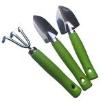 Mini Kids Garden Tool Set for Toddler with Trowel, Cultivator, Transplanter 3 Piece Mental Hand Tools (Green)