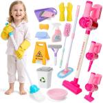 deAO Kids Cleaning Toy Set Toddler Broom and Cleaning Set 16 Pcs Kids' Toy Vacuum Cleaner Pretend Play Children House Cleaning Toys Birthday Gift for Girls and Boys