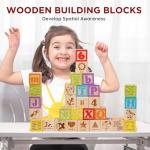 SainSmart Jr. Wooden Alphabet Blocks 1.73 Inch, 30Pcs Building Blocks Including Letters, Numbers and Animals, Montessori Wooden Blocks for Preschool Toddlers