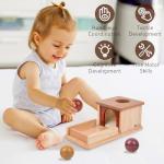 Adena Montessori Wooden Toy for 6-12 Month Baby 3 Balls,Object Permanence Box Made of Natrual Wood, Colorful Learning Education Toy for Toddler Kid 1-2 Year Old, Preschool Developmental Gift Typical
