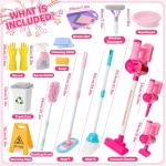 deAO Kids Cleaning Toy Set Toddler Broom and Cleaning Set 16 Pcs Kids' Toy Vacuum Cleaner Pretend Play Children House Cleaning Toys Birthday Gift for Girls and Boys