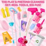 deAO Kids Cleaning Toy Set Toddler Broom and Cleaning Set 16 Pcs Kids' Toy Vacuum Cleaner Pretend Play Children House Cleaning Toys Birthday Gift for Girls and Boys