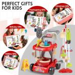 Siwuoke Kids Cleaning Toy Set, Educational Pretend Play Cart with 29 Pcs, Detachable Housekeeping Tools for Toddlers