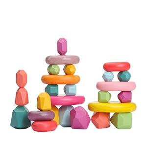 OESSUF Stacking Rocks 26Pcs Stacking Blocks Balancing Stones Wooden Building Toys Wood Stone Stacking Game for Toddler Sorting Preschool Educational Montessori Stacking Rocks for Kids