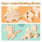 Migargle Large Wooden Building Blocks Set - Educational Preschool Learning Toys with Wooden Storage Box, Toddler Blocks Building and Stacking Toys for 3+ Year Old Boy and Girl Gifts