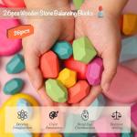 OESSUF Stacking Rocks 26Pcs Stacking Blocks Balancing Stones Wooden Building Toys Wood Stone Stacking Game for Toddler Sorting Preschool Educational Montessori Stacking Rocks for Kids
