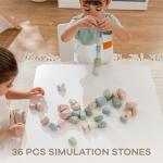 Comfy Cubs Stacking Rocks 36 Pieces, 36 Months+, Educational Toddler Stacking Blocks, Promotes Imagination, Balance & Fine Motor Skills - Wooden Rocks Sensory Toys Gift for Kid, Neutral Pack