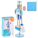 WHOHOLL Wooden Kids Cleaning Toy Set, Montessori Toys for Toddlers 3-5, Housekeeping Play Set Includes Broom Mop Duster Dustpan Sponge and Organizing Stand, Christmas Birthday Gifts for Boys Girls