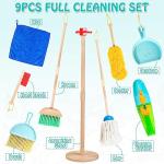 Kids Cleaning Set with Electric Vacuum Cleaners, Wooden Pretend Play Housekeeping Set, Toddler Cleaning Toys for Girls Boys Age 3+
