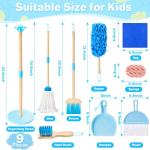 WHOHOLL Wooden Kids Cleaning Toy Set, Montessori Toys for Toddlers 3-5, Housekeeping Play Set Includes Broom Mop Duster Dustpan Sponge and Organizing Stand, Christmas Birthday Gifts for Boys Girls