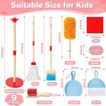 WHOHOLL Wooden Kids Cleaning Toy Set Toddler Broom and Dustpan Set for Housekeeping 9 Pcs Broom and Mop Set for Toddlers 3-5, Baby Cleaning Toys with Sponge, Christmas Birthday Gifts for Boys Girls
