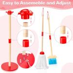 WHOHOLL Wooden Kids Cleaning Toy Set Toddler Broom and Dustpan Set for Housekeeping 9 Pcs Broom and Mop Set for Toddlers 3-5, Baby Cleaning Toys with Sponge, Christmas Birthday Gifts for Boys Girls