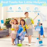 WHOHOLL Wooden Kids Cleaning Toy Set, Montessori Toys for Toddlers 3-5, Housekeeping Play Set Includes Broom Mop Duster Dustpan Sponge and Organizing Stand, Christmas Birthday Gifts for Boys Girls