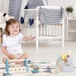 LEADER JOY Montessori Wooden Tools Toddler Educational Construction Kids Toys Sets Play Box Preschool Play Tool（Blue）