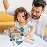 LEADER JOY Montessori Wooden Tools Toddler Educational Construction Kids Toys Sets Play Box Preschool Play Tool（Blue）