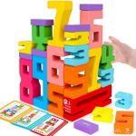 Montessori Wooden Number Building Blocks Toys for Toddlers Kids Stacking Number Blocks 1-10 Preschool Math Learning Educational Toys for 3 4 5 Year Old Boys Girls Gifts 3-5 Balance Competition Game