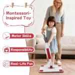 Kids Spray Mop - Fun & Educational Montessori Housekeeping Toys Mini Size Cleaning Set Includes Kids Mop with Real Water Sprayer Washable Microfiber Pads & Scraper
