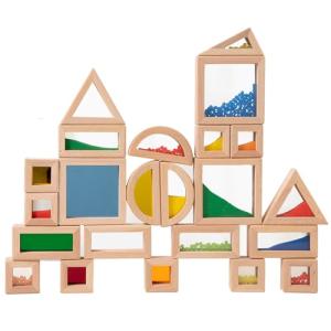 Dinhon 23PCS Sensory Blocks for Toddlers 1-3 & Kids 4-8 - Large Montessori Wooden Building Blocks with Rainbow Colors, Stacking Toys for Boys Girls, Sensory Play & Preschool Learning, Toddler Gift