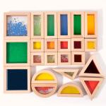 Dinhon 23PCS Sensory Blocks for Toddlers 1-3 & Kids 4-8 - Large Montessori Wooden Building Blocks with Rainbow Colors, Stacking Toys for Boys Girls, Sensory Play & Preschool Learning, Toddler Gift