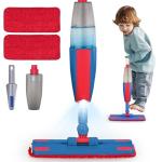 Kids Spray Mop Real with Sprayer + 2PCS Mop Pads, Toddler Cleaning Tool Real Works for Realistic Housekeeping Cleaner Pretend Play Toys Montessori Mini Mop & Sweeper for Kids Aged 3+