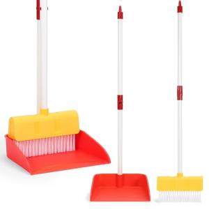 Kids Cleaning Toy Set Toddlers Broom Dust Pan Set for Housekeeping Pretend Play Cleaning Set, Cleaning Toys Gift for Toddlers Girls Boys Age 3-6 Years Old (2PCS - Red and Yellow Set)