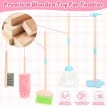 Kids Cleaning Set, Wooden Toddler Broom Set for Housekeeping, 7 Pieces Montessori Cleaning Toys with Kids Broom and Mop Set, Housework Pretend Play Toy Gift for Boys Girls Ages 3+