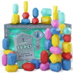 EVERSMART Wooden Stacking Blocks – Montessori Toys for 1 2 3 4 5 6 Year Old Toddlers and Kids, No Choking Hazard – Building Rocks Stones Games, for Girls and Boys