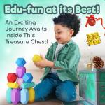 EVERSMART Wooden Stacking Blocks – Montessori Toys for 1 2 3 4 5 6 Year Old Toddlers and Kids, No Choking Hazard – Building Rocks Stones Games, for Girls and Boys