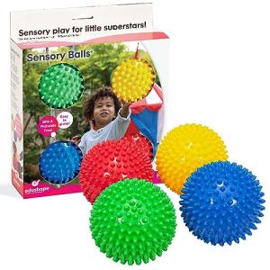 Edushape Textured Sensory Balls - Set Of 4 Colorful Senso-Dot Balls - Grip, Toss And Roll For Sensory Engagement - Bright, Colorful, Textured Design To Enhance Color Recognition And Stimulates Visual Senses - Colors May Vary, Solid Primary, (705174)