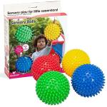 Edushape Textured Sensory Balls - Set Of 4 Colorful Senso-Dot Balls - Grip, Toss And Roll For Sensory Engagement - Bright, Colorful, Textured Design To Enhance Color Recognition And Stimulates Visual Senses - Colors May Vary, Solid Primary, (705174)