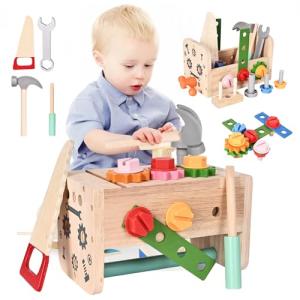 Wooden Tool Set for Kids, 38 PCS Pretend Play Construction Toys with Tool Box, Screws, Nuts, Montessori Learning Toy for Toddlers Ages 3 4 5 6 Years Old Boys Girls
