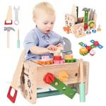 Wooden Tool Set for Kids, 38 PCS Pretend Play Construction Toys with Tool Box, Screws, Nuts, Montessori Learning Toy for Toddlers Ages 3 4 5 6 Years Old Boys Girls