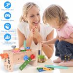 Wooden Tool Set for Kids, 38 PCS Pretend Play Construction Toys with Tool Box, Screws, Nuts, Montessori Learning Toy for Toddlers Ages 3 4 5 6 Years Old Boys Girls