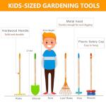 POMIKU Kids Shovel, Rake for Leaves, Spade, Hoe and Broom, 5Pcs Kids Garden Tools, Gardening Yard Outdoor Toy Gifts for Boys Girls Age 3 4 5 6 7 8 Years Old