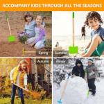POMIKU Kids Shovel, Rake for Leaves, Spade, Hoe and Broom, 5Pcs Kids Garden Tools, Gardening Yard Outdoor Toy Gifts for Boys Girls Age 3 4 5 6 7 8 Years Old